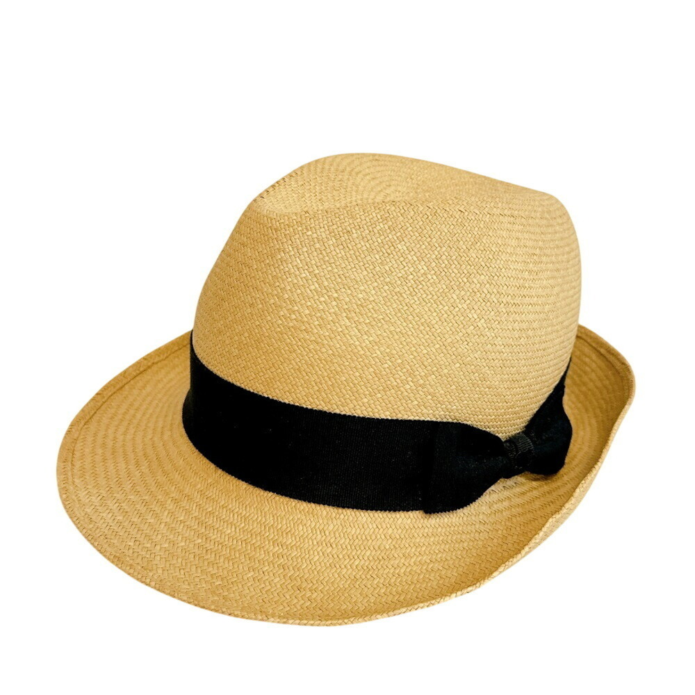 CHANEL Straw Ribbon Coco Mark Hat, Beige
